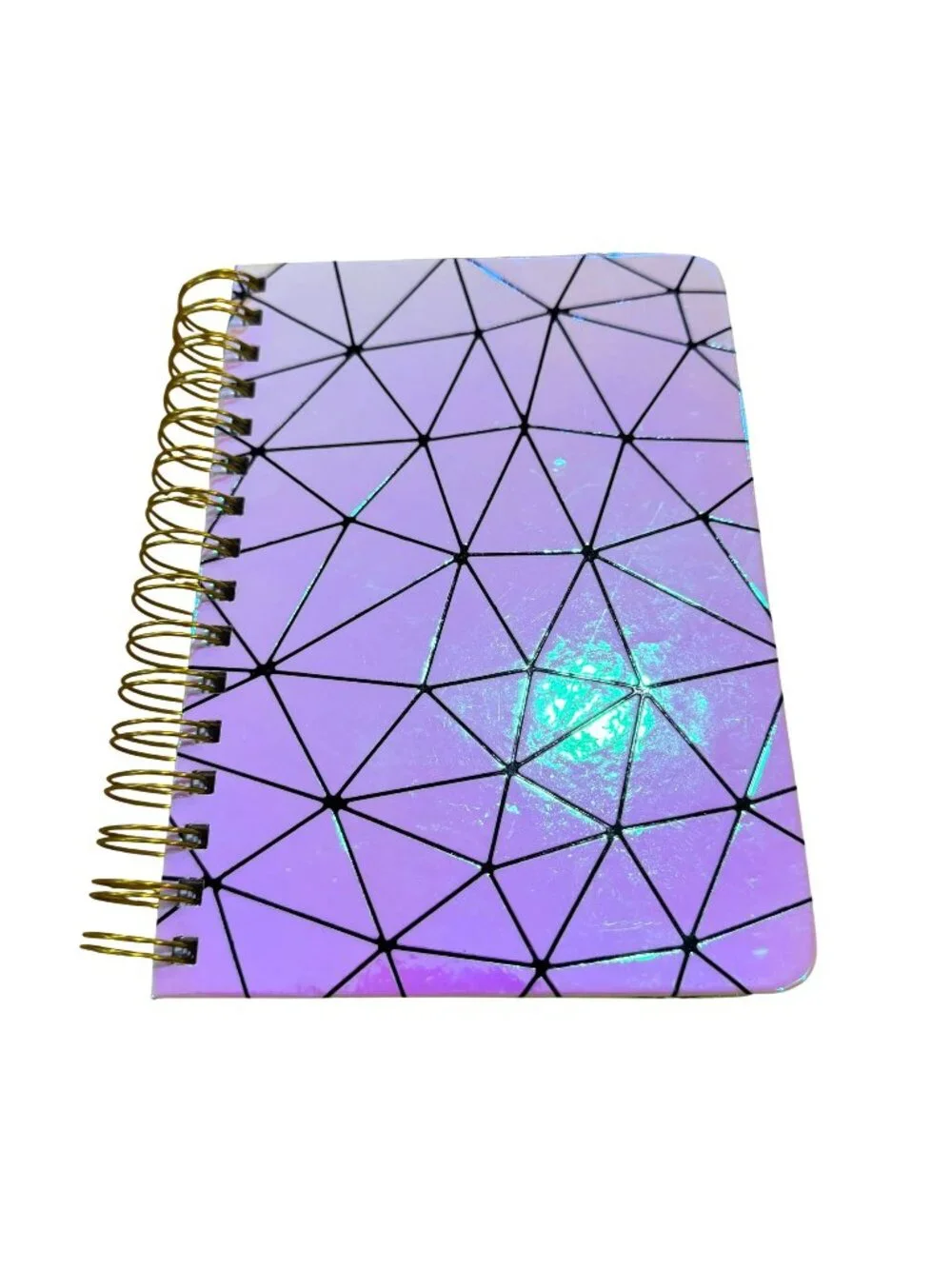 Holographic Geometric Spiral Journal Notebook Pink Yellow Pen&Gear